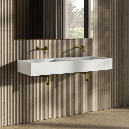Vedra Matt White Wall Hung Double Stone Basin 1200mm