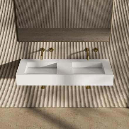 Vedra Matt White Wall Hung Double Stone Basin 1200mm