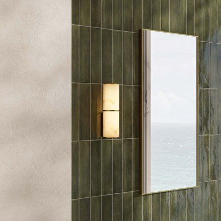 Nova Alabaster Cylinder Brushed Gold Wall Sconce 260mm