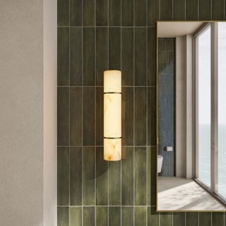 Nova Alabaster Cylinder Brushed Gold Wall Sconce 400mm