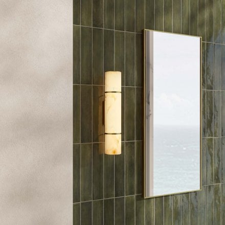 Nova Alabaster Cylinder Brushed Gold Wall Sconce 400mm
