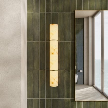 Nova Alabaster Cylinder Brushed Gold Wall Sconce 580mm