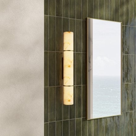 Nova Alabaster Cylinder Brushed Gold Wall Sconce 580mm