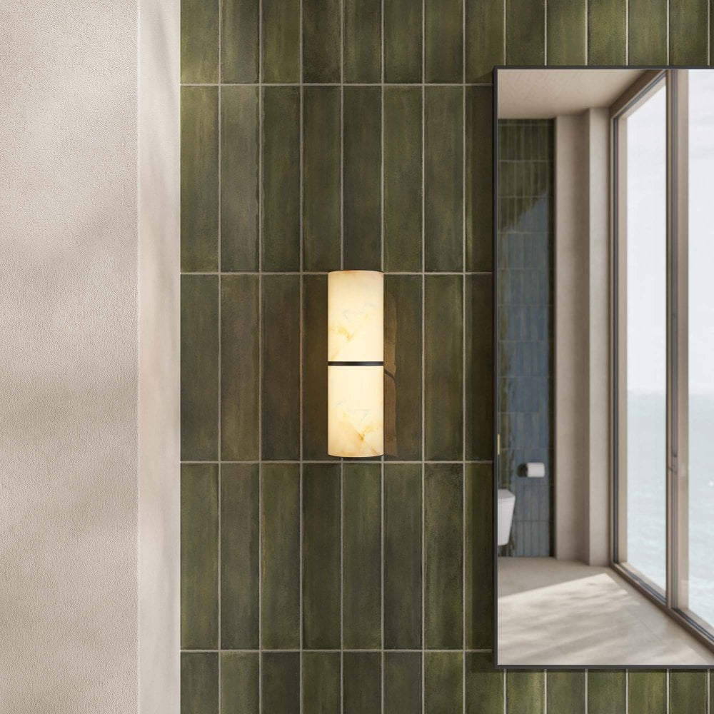 Nova Alabaster Cylinder Matt Black Wall Sconce 260mm