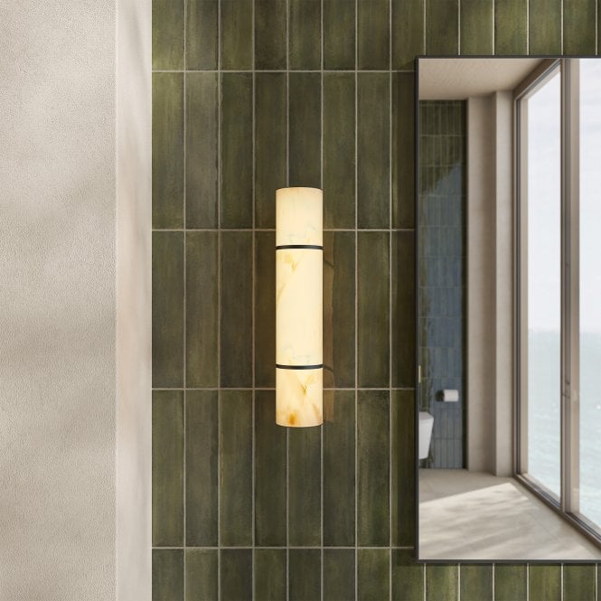 Nova Alabaster Cylinder Matt Black Wall Sconce 400mm