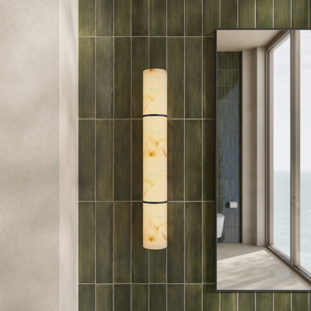 Nova Alabaster Cylinder Matt Black Wall Sconce 580mm