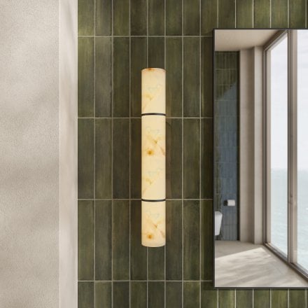 Nova Alabaster Cylinder Matt Black Wall Sconce 580mm