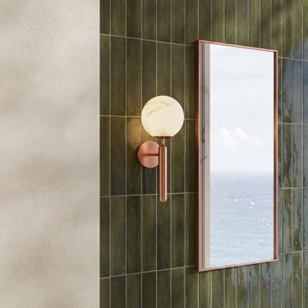 Lustra Alabaster Globe Brushed Copper Wall Sconce 370mm