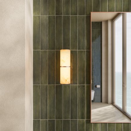 Nova Alabaster Cylinder Brushed Copper Wall Sconce 260mm