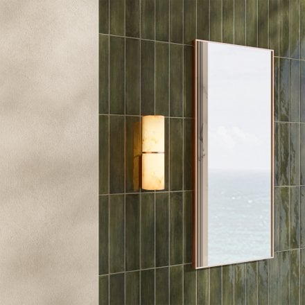 Nova Alabaster Cylinder Brushed Copper Wall Sconce 260mm
