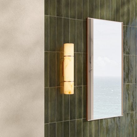 Nova Alabaster Cylinder Brushed Copper Wall Sconce 400mm