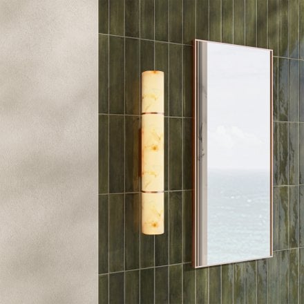 Nova Alabaster Cylinder Brushed Copper Wall Sconce 580mm
