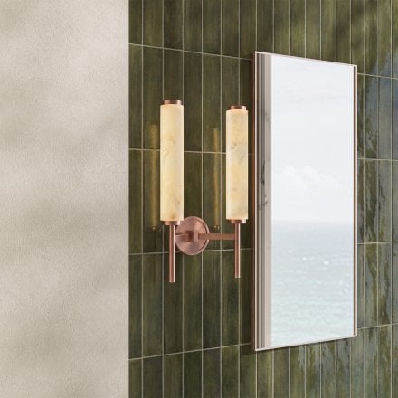 Orlo Alabaster Dual-Column Brushed Copper Wall Sconce 480mm