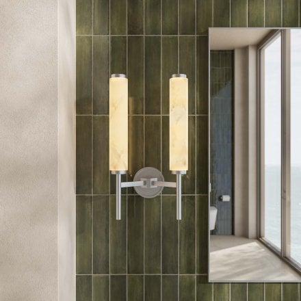 Orlo Alabaster Dual-Column Brushed Nickel Wall Sconce 480mm