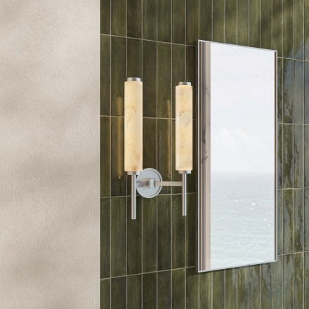 Orlo Alabaster Dual-Column Brushed Nickel Wall Sconce 480mm