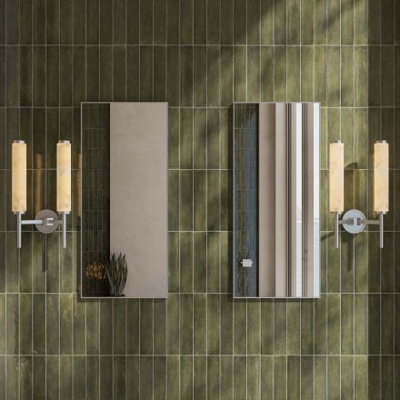 Orlo Alabaster Dual-Column Brushed Nickel Wall Sconce 480mm