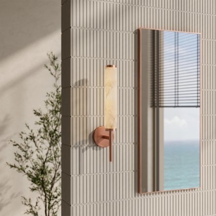 Orlo Alabaster Single-Column Brushed Copper Wall Sconce 480mm