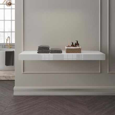 Stone Resin Wall Hung Countertop Basin Shelf (1200mm Wide - Matt/Polished White)