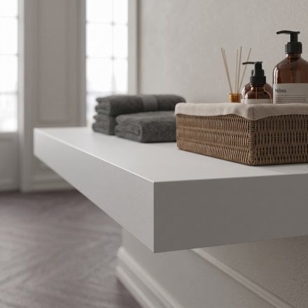Stone Resin Wall Hung Countertop Basin Shelf (1200mm Wide - Matt/Polished White)