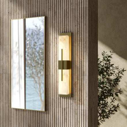 Velora Alabaster Rectangular Mounted Brushed Gold Wall Sconce 580mm
