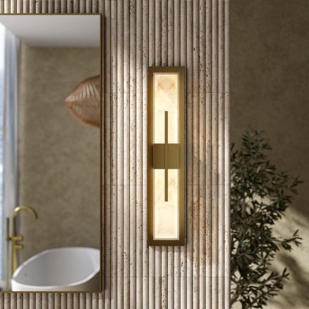 Velora Alabaster Rectangular Mounted Brushed Gold Wall Sconce 580mm