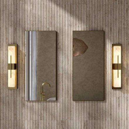 Velora Alabaster Rectangular Mounted Brushed Gold Wall Sconce 580mm