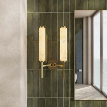 Orlo Alabaster Dual-Column Brushed Gold Wall Sconce 480mm