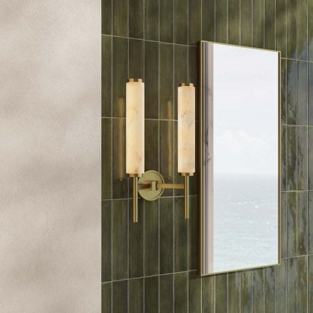 Orlo Alabaster Dual-Column Brushed Gold Wall Sconce 480mm