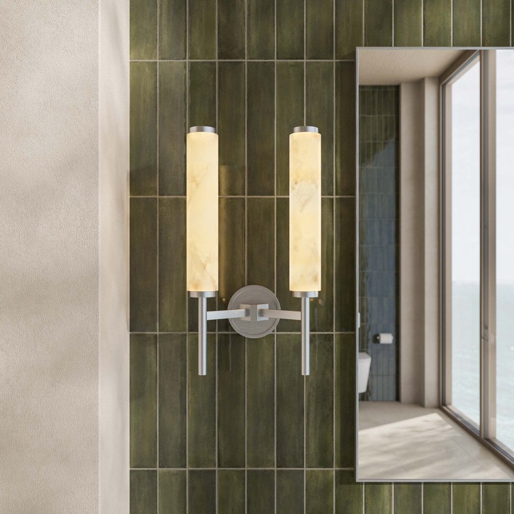 Orlo Alabaster Dual-Column Brushed Nickel Wall Sconce 480mm