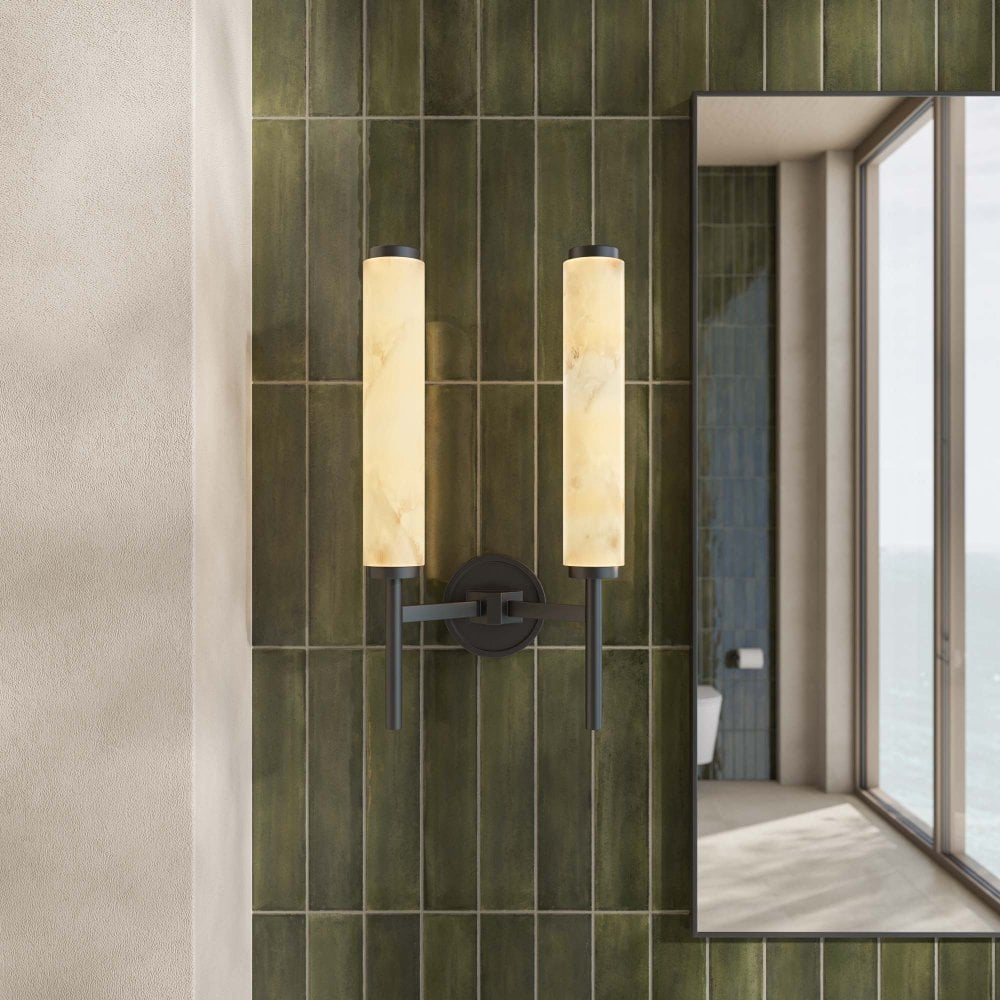 Orlo Alabaster Dual-Column Matt Black Wall Sconce 480mm