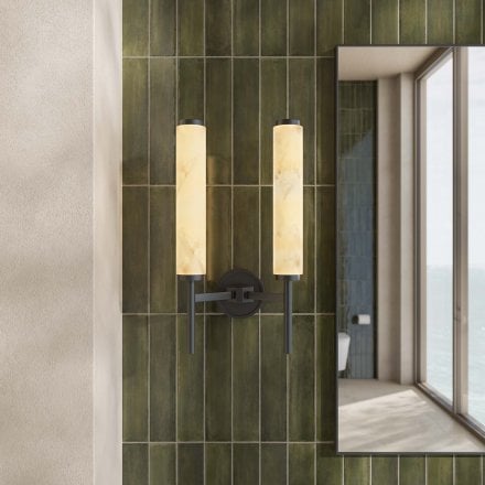 Orlo Alabaster Dual-Column Matt Black Wall Sconce 480mm