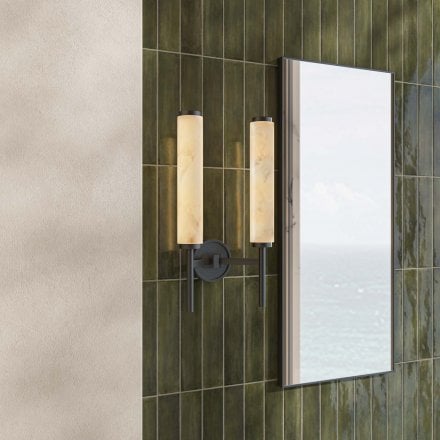 Orlo Alabaster Dual-Column Matt Black Wall Sconce 480mm