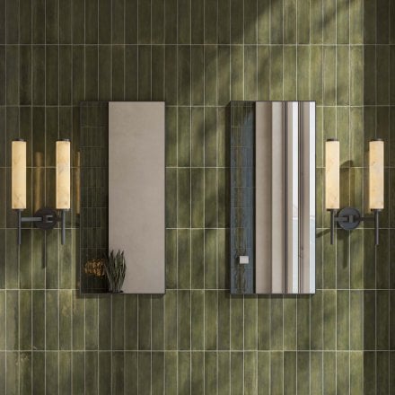 Orlo Alabaster Dual-Column Matt Black Wall Sconce 480mm