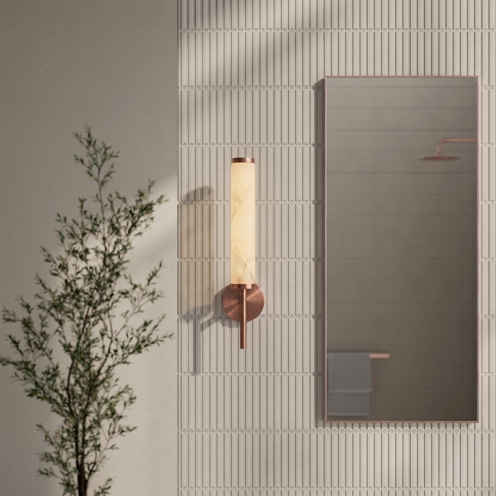 Orlo Alabaster Single-Column Brushed Copper Wall Sconce 480mm