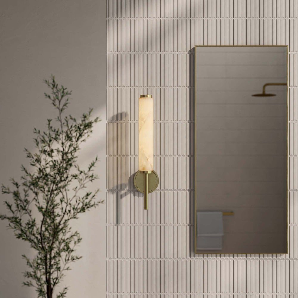 Orlo Alabaster Single-Column Brushed Gold Wall Sconce 480mm
