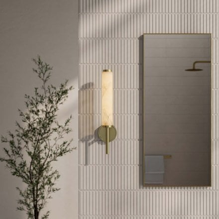 Orlo Alabaster Single-Column Brushed Gold Wall Sconce 480mm