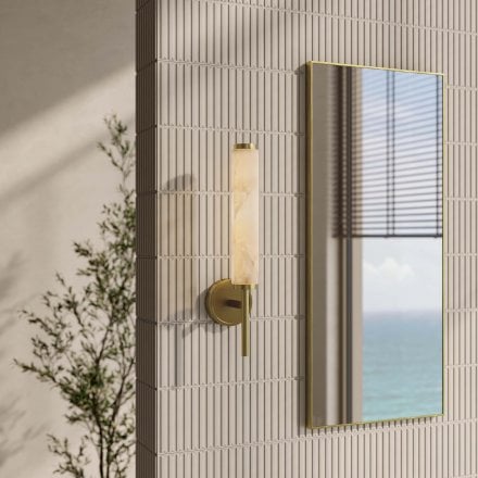 Orlo Alabaster Single-Column Brushed Gold Wall Sconce 480mm