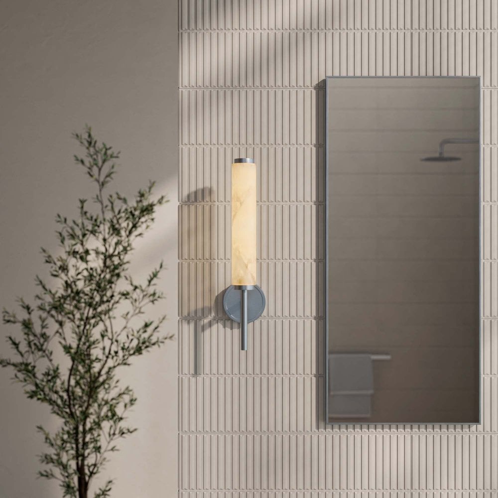 Orlo Alabaster Single-Column Brushed Nickel Wall Sconce 480mm