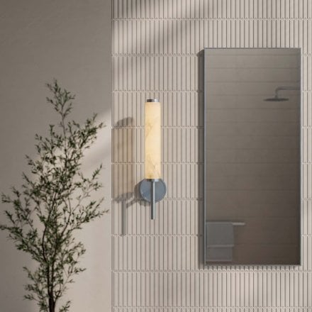 Orlo Alabaster Single-Column Brushed Nickel Wall Sconce 480mm
