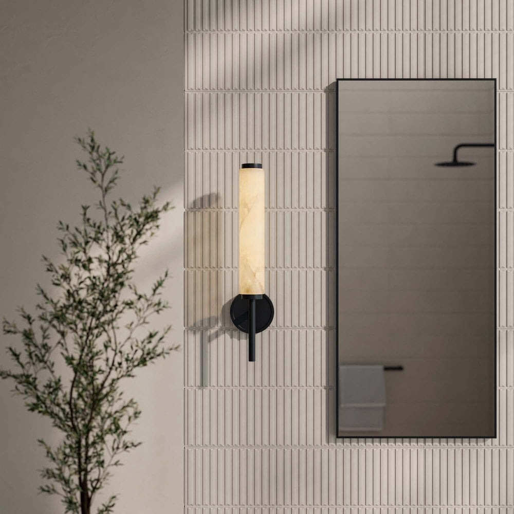 Orlo Alabaster Single-Column Matt Black Wall Sconce 480mm