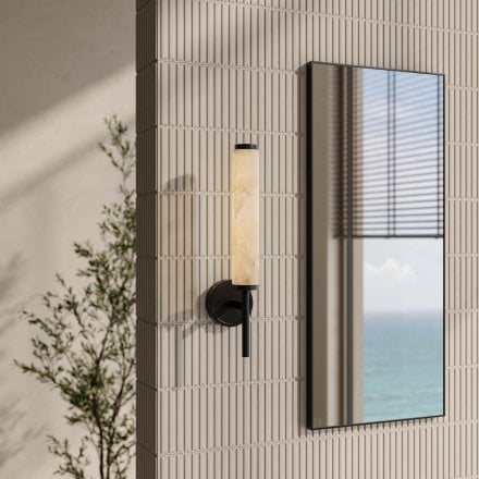 Orlo Alabaster Single-Column Matt Black Wall Sconce 480mm