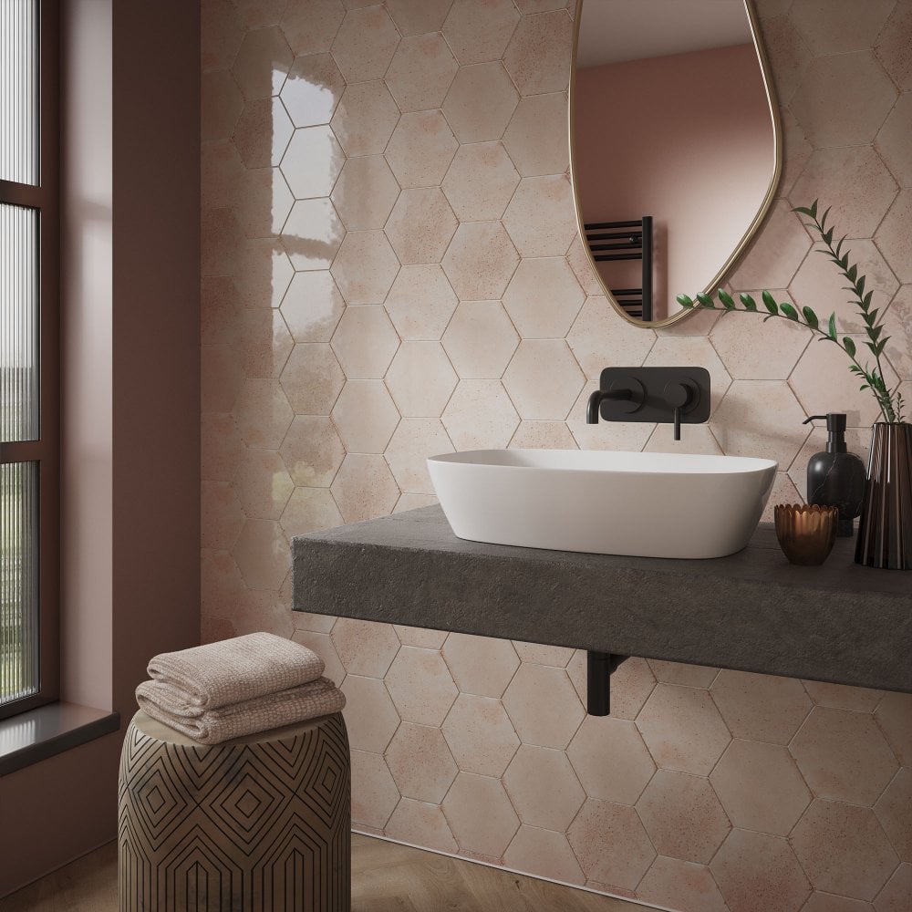 Rose Gloss - Aura Smooth Hexagon Ceramic Wall Tile 150 x 173mm