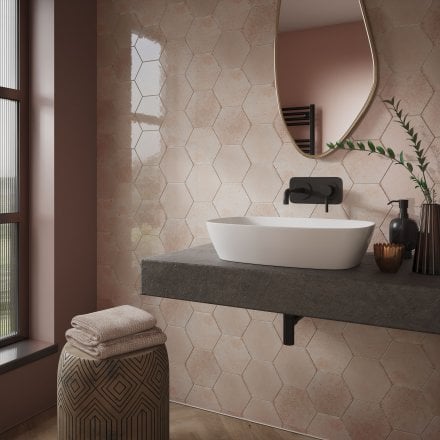 Rose Gloss - Aura Smooth Hexagon Ceramic Wall Tile 150 x 173mm