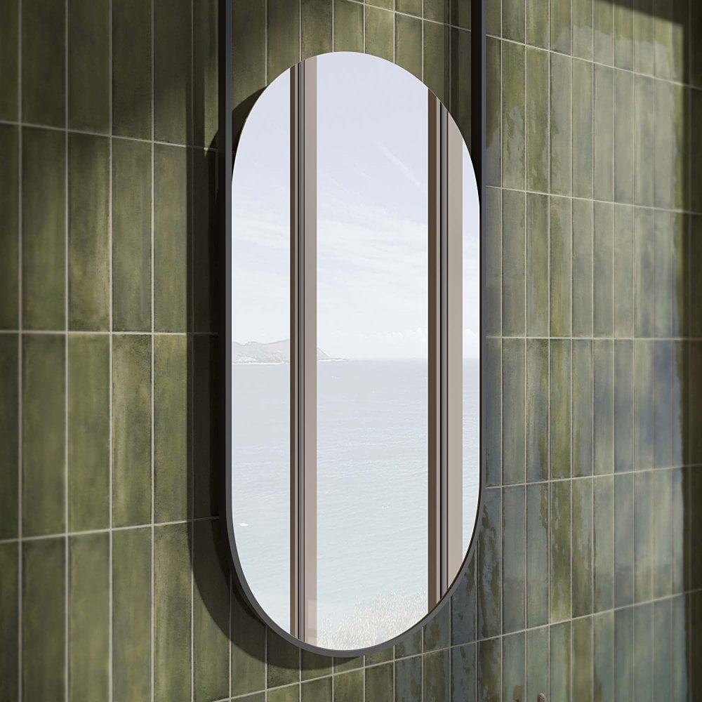 Sicily Matt Black & Stainless Steel Mirror 1360mm