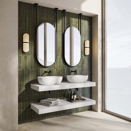 Sicily Matt Black & Stainless Steel Mirror 1360mm