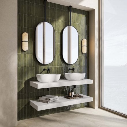 Sicily Matt Black & Stainless Steel Mirror 1500mm