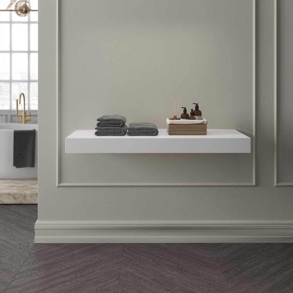 Stone Resin Wall Hung Countertop Basin Shelf (1000mm Wide - Matt/Polished White)