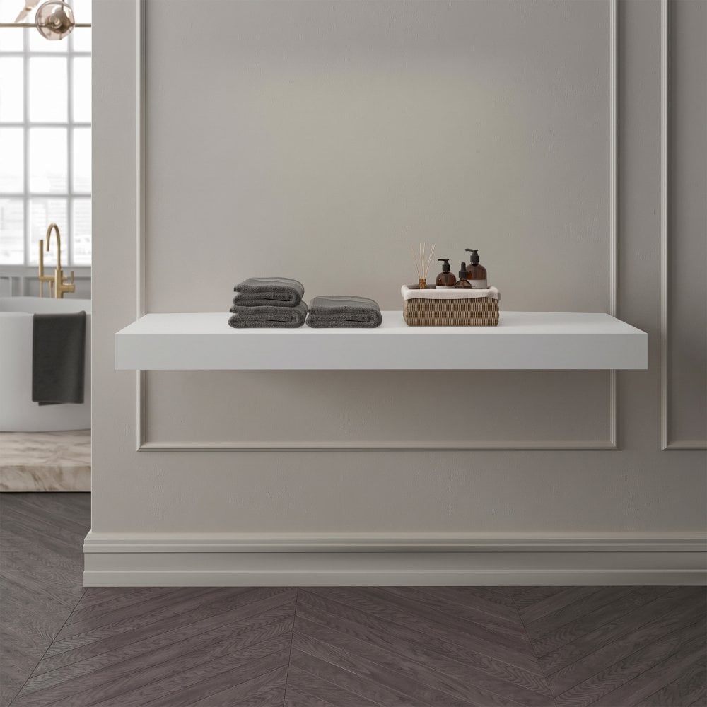 Stone Resin Wall Hung Countertop Basin Shelf (1200mm Wide - Matt/Polished White)
