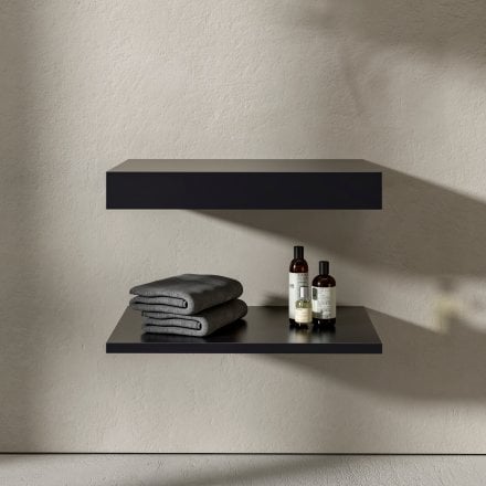 Stone Resin Wall Hung Countertop Basin Shelf (660mm Wide - Matt Black)