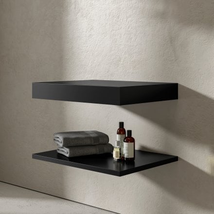Stone Resin Wall Hung Countertop Basin Shelf (660mm Wide - Matt Black)